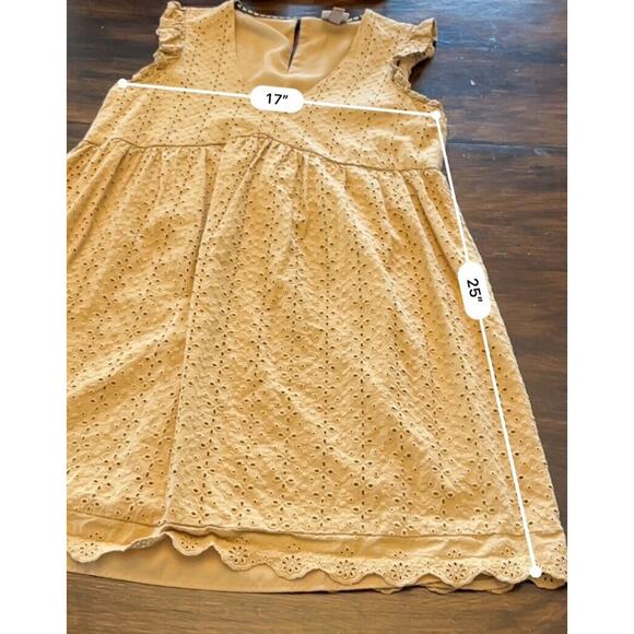Knox Rose Women's Dress Size Med Mustard Yellow Eyelet Sleeveless Boho V Neck - Picture 9 of 9